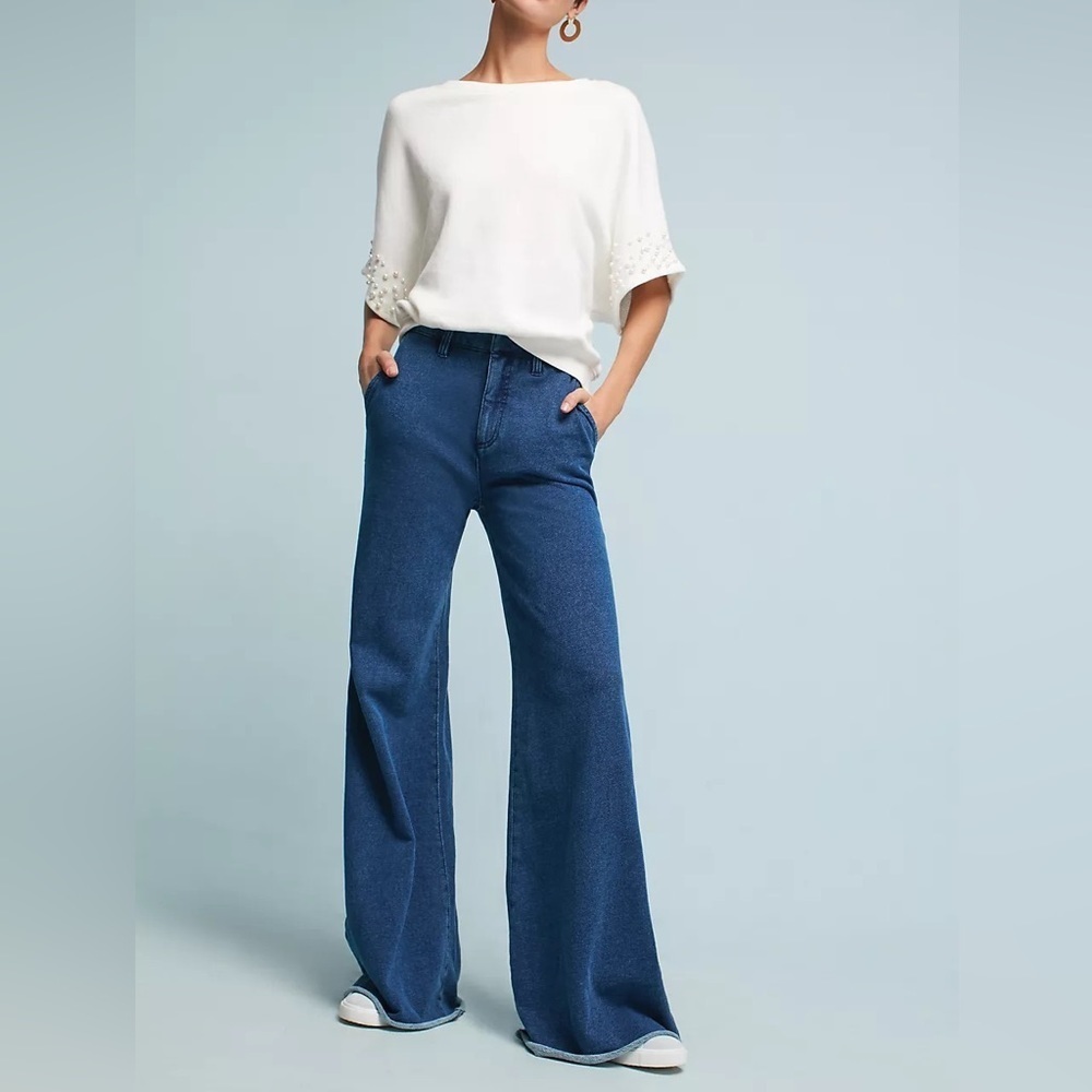 Anthropologie Denim Effect Knit Soft Cotton Trousers